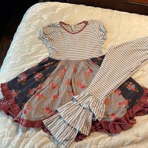 Matilda jane floral striped dress with matching ruffled leggings size 14 girls